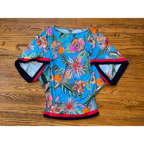 TRINA TURK Blue Floral Cover Up Blouse Shirt Top Women's Size Medium - Picture 3 of 7